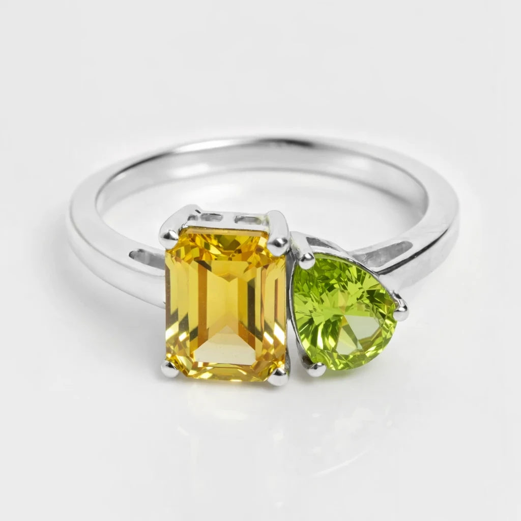 Dual Birthstone Ring Silver