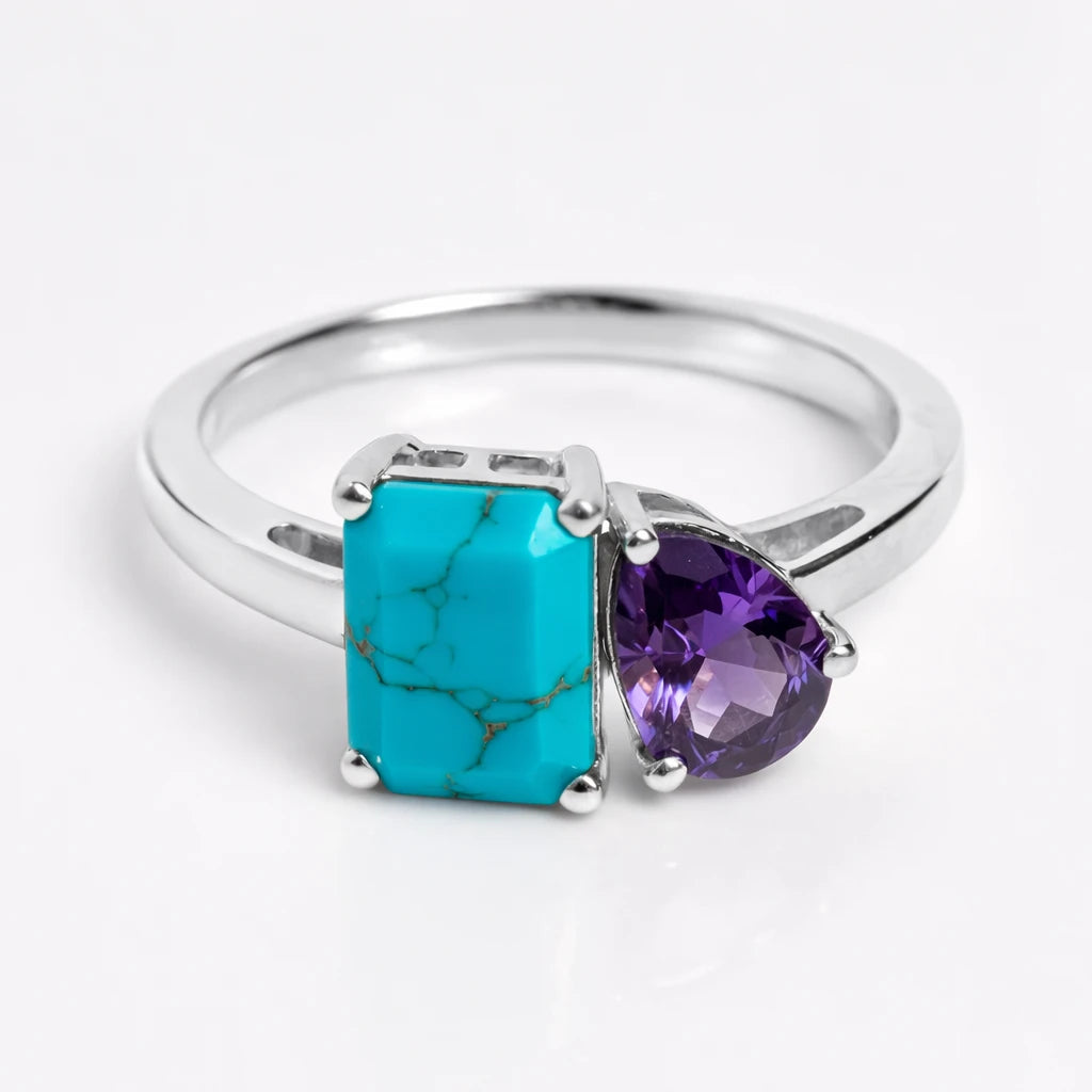 Dual Birthstone Ring Silver