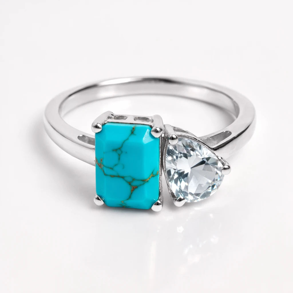 Dual Birthstone Ring Silver