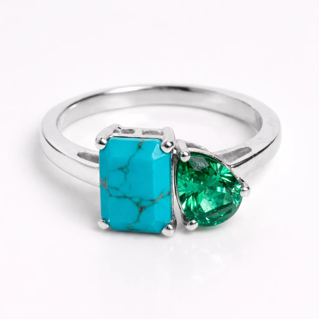 Dual Birthstone Ring Silver