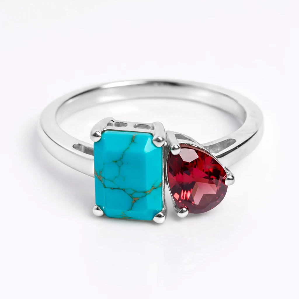 Dual Birthstone Ring Silver
