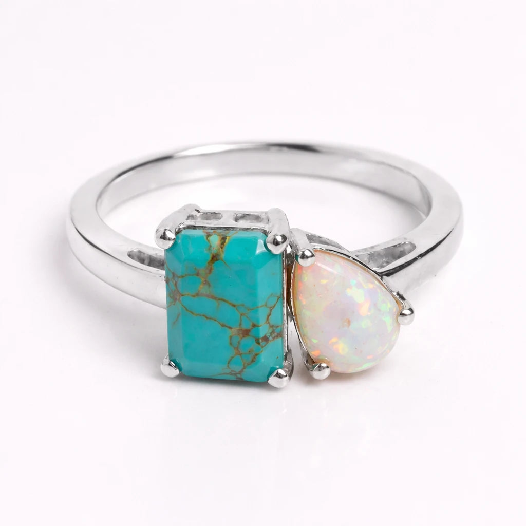 Dual Birthstone Ring Silver