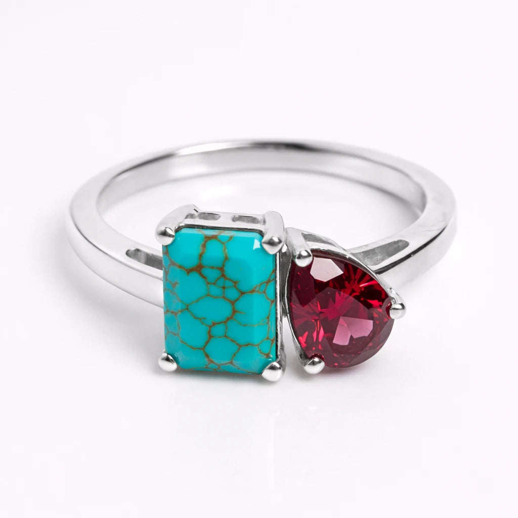 Dual Birthstone Ring Silver