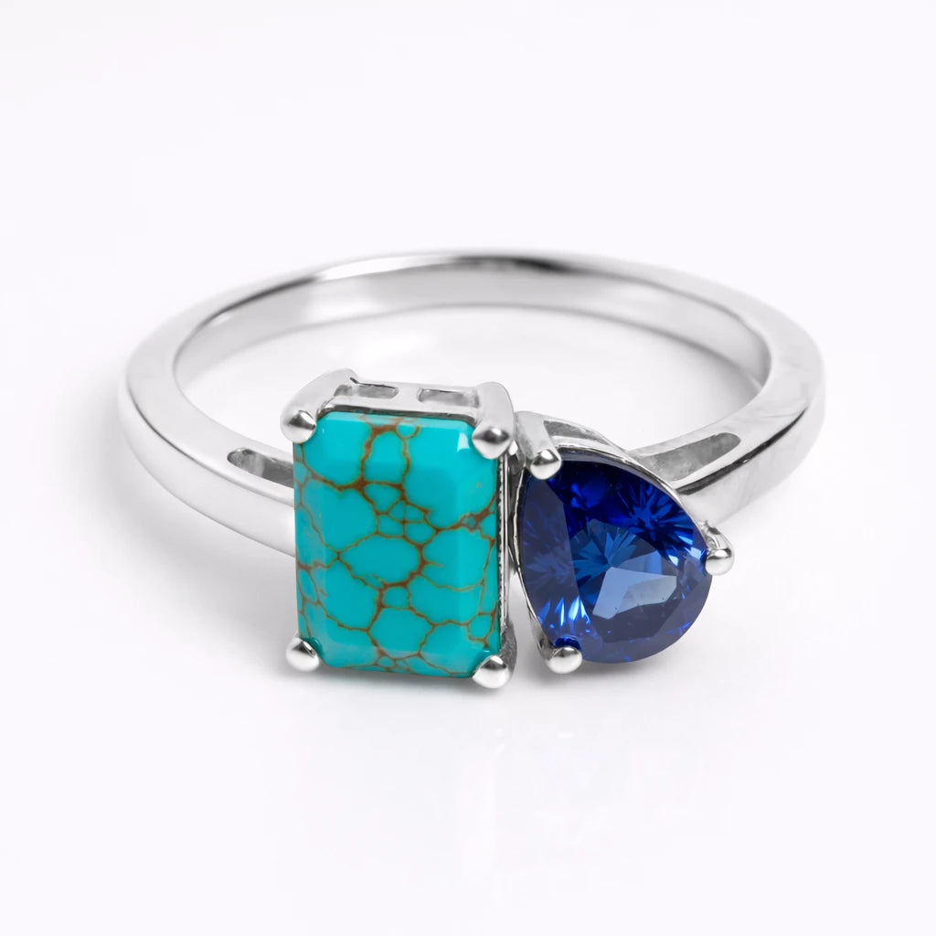 Dual Birthstone Ring Silver